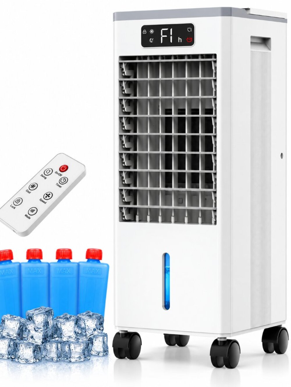 Portable, 3-in-1 Evaporative Air Cooler w/Remote, 2-Gal Tank, 4 Modes & 3 Speeds